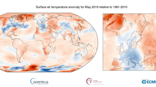 Anomalie de la température de l’air en surface en mai 2019 par rapport à la normale de 1981 à 2010.© Météo-France Anomalie de la température de l’air en surface en mai 2019 par rapport à la normale de 1981 à 2010.© Météo-France